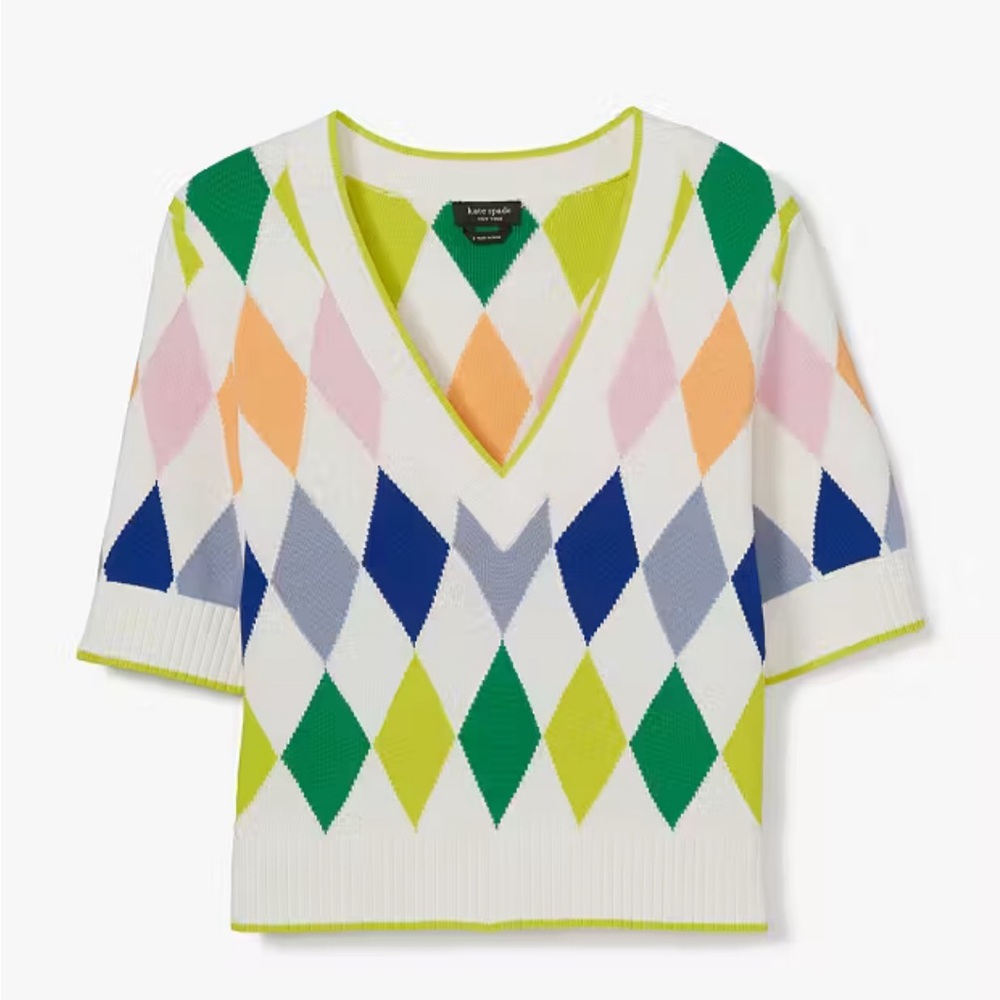 Kate Spade Green and Blue V-Neck Sweater
